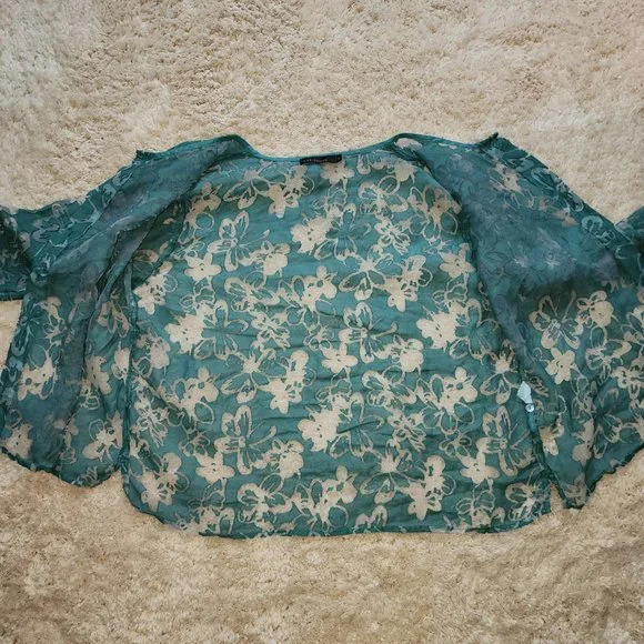 Cut Loose Round Neck Teal Sheer Button Front Jacket sz XL - Picture 8 of 12